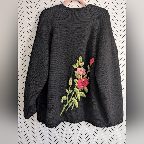 Vintage Jessika classic floral embroidery black cardigan button up grandma - Picture 12 of 12